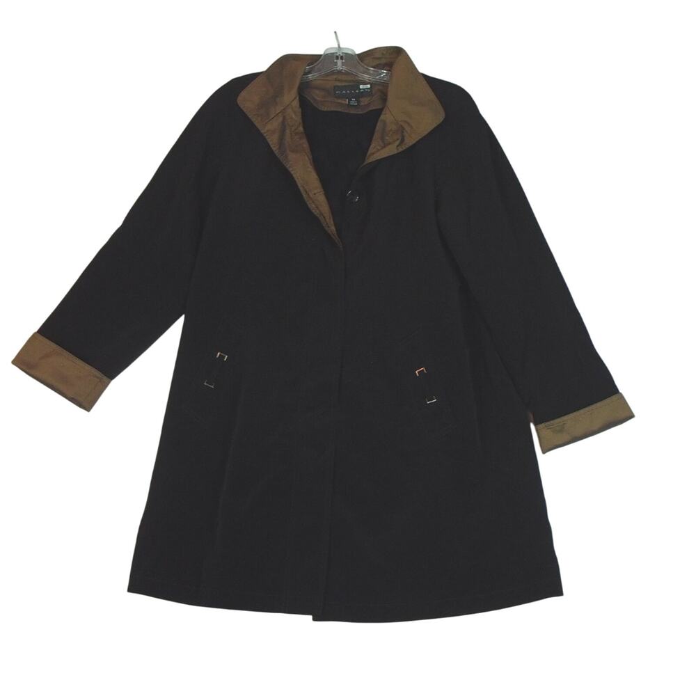 Gallery Women’s Button Zip Trench Coat Jacket Removable Liner XS Black NO‎ Hood